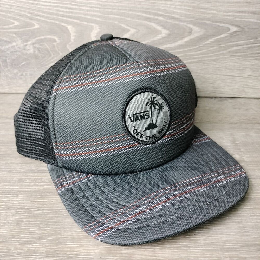 Vans Off The Wall Foam Mesh Snapback Trucker Hat Gray Patch Embroider Retro Cap